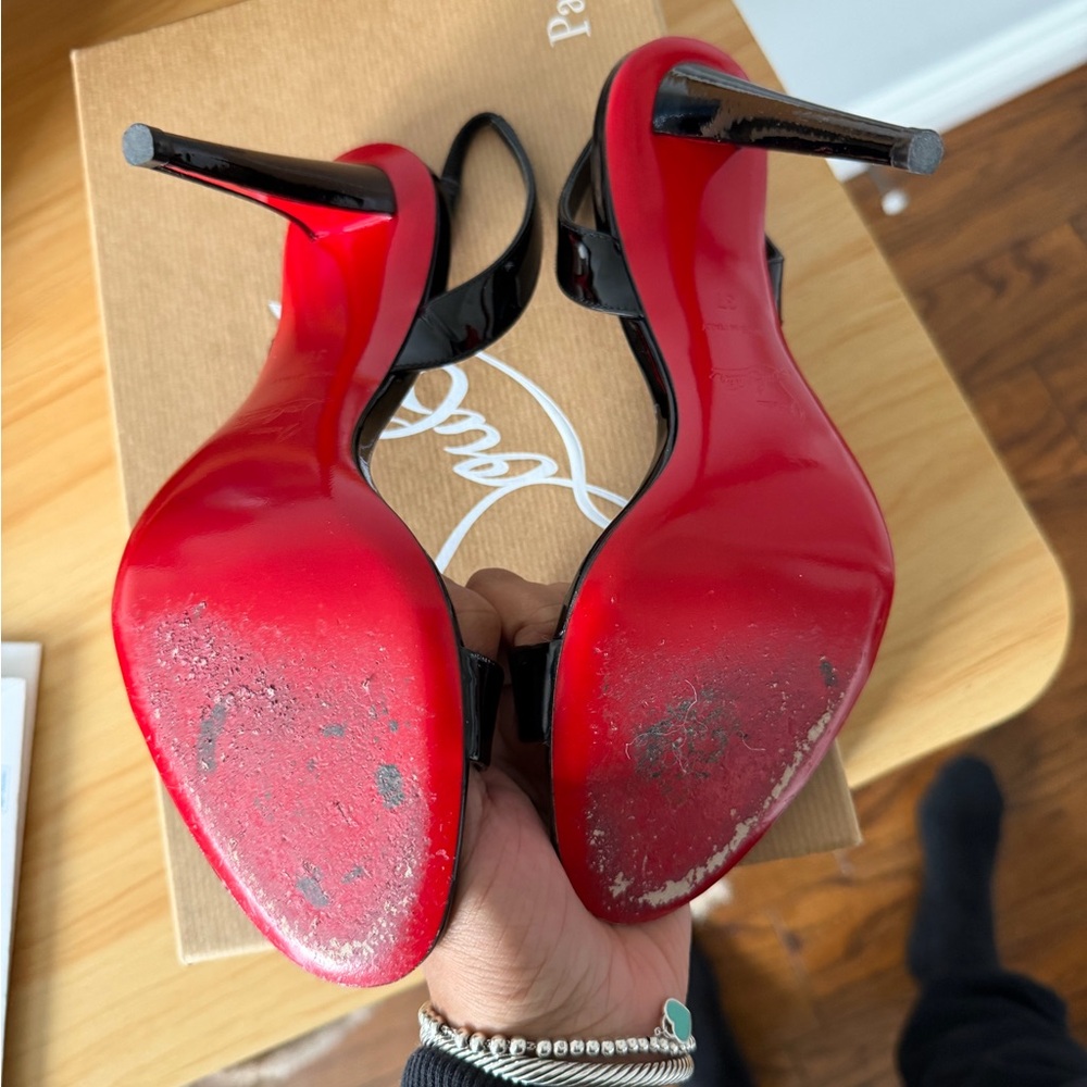 Christian Louboutin Black Patent Leather Strappy Open-Toe Heels - Picture 2 of 2